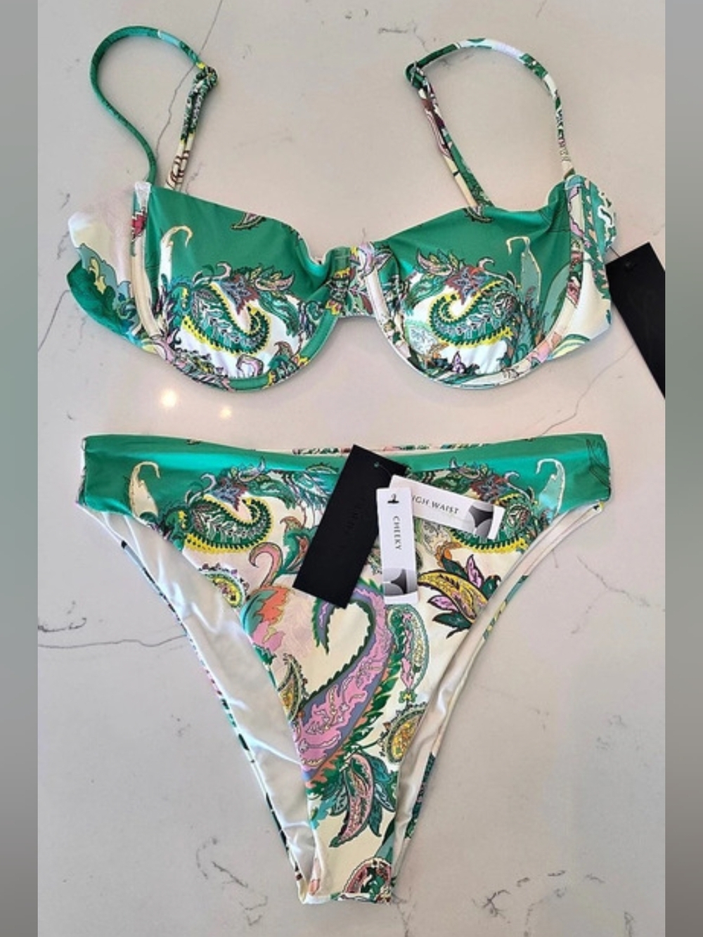 NWT Gianni Bini Paisley Bikini Set Cheeky High Waist Women's Size Mismatch L/M